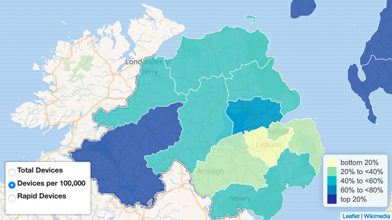 Northern Ireland EV Chargers By Council Area - Map